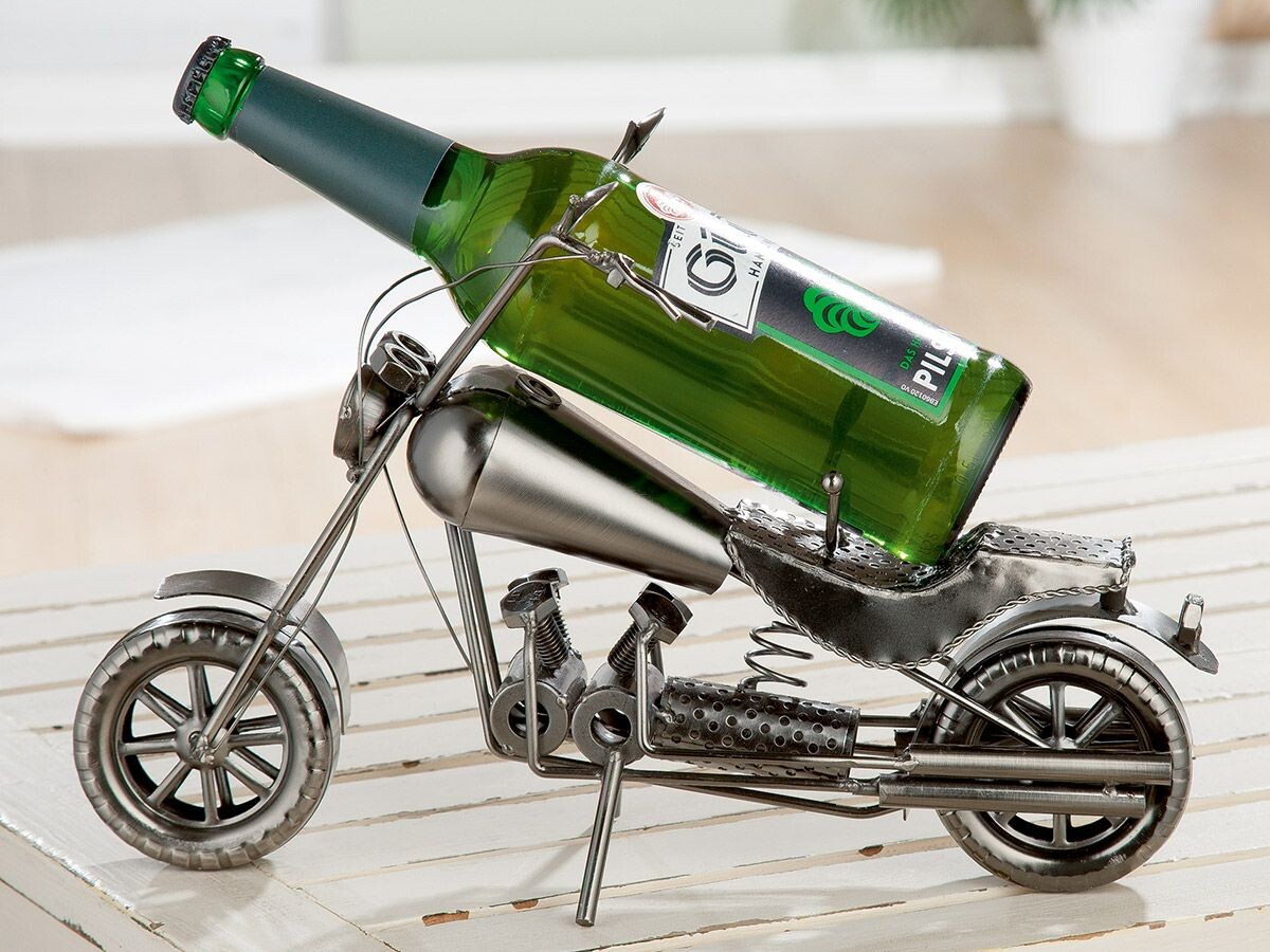 Kovový stojan na fľašu „Motorrad“, 25 cm