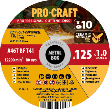 Keramický rezací kotúč PROCRAFT 125 × 1,0 mm, sada 10 ks