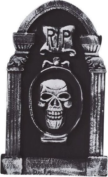 Guirca Náhrobok RIP s lebkou/odpočívaj v izbe – halloween 50 × 30 cm