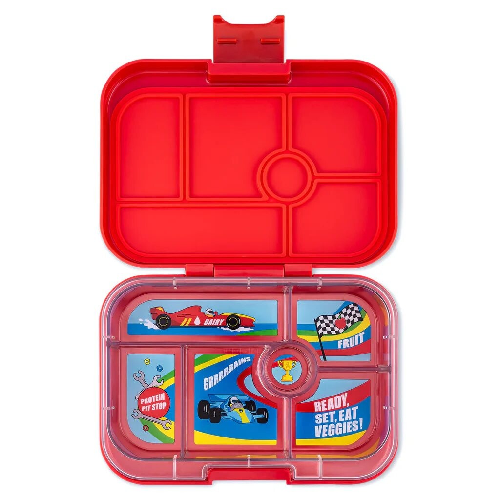 Desiatový box ORIGINAL 6 625 ml, červená / závodné autá, plast, Yumbox