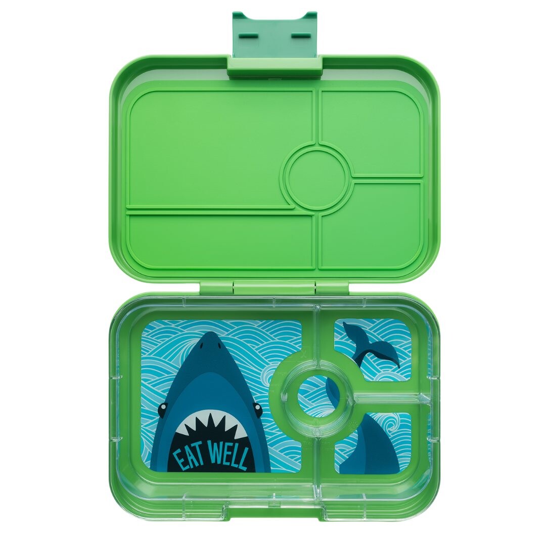 Desiatový box TAPAS XL 4 1 l, svetlo zelená / žralok, plast, Yumbox