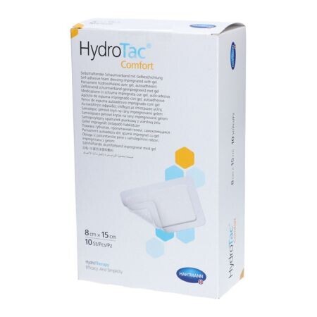 HYDROTAC Comfort krytie na rany penové - hydropol impregnované gélom samolepiace 8 x 15 cm 10 ks
