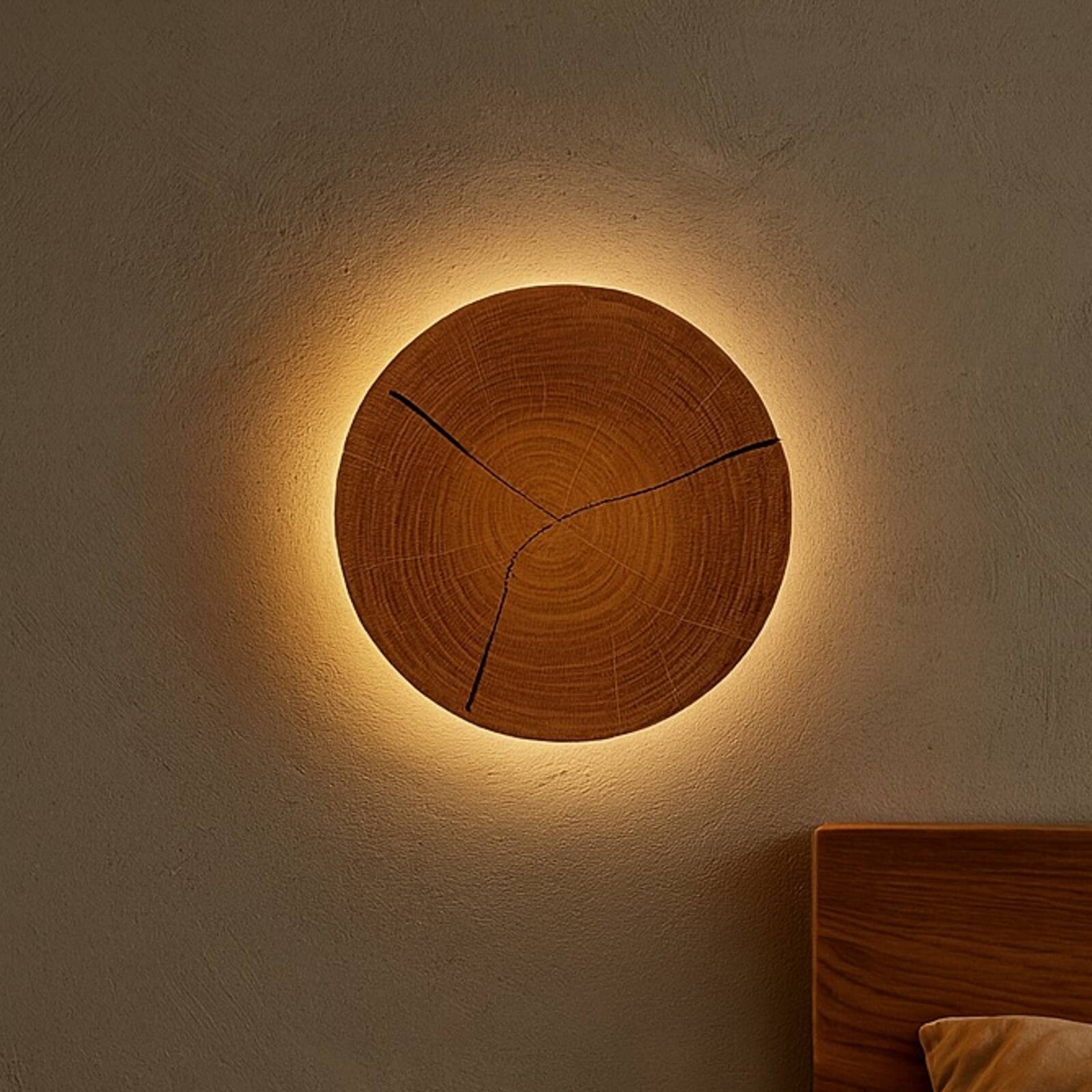 LED nástenné svetlo Havana S, drevená doska/kov, Ø 19 cm