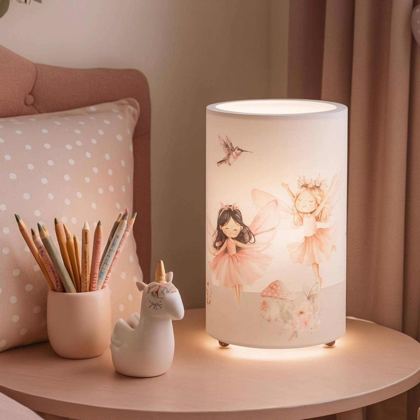 Stolová LED lampa Feenwelt, biela/ružová, výška 25 cm