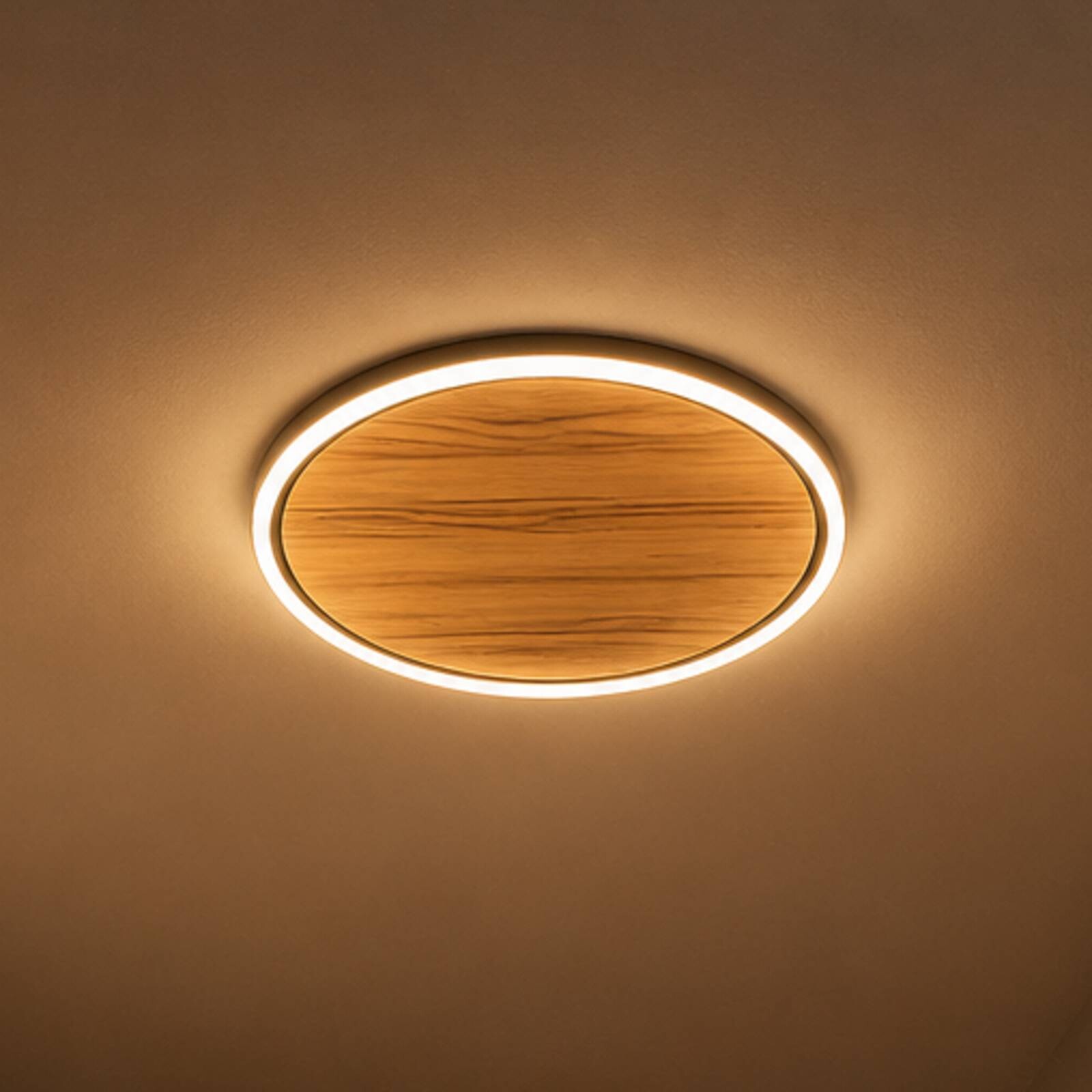 Stropné LED svetlo Havana S, dubové drevo/kov, Ø 38 cm