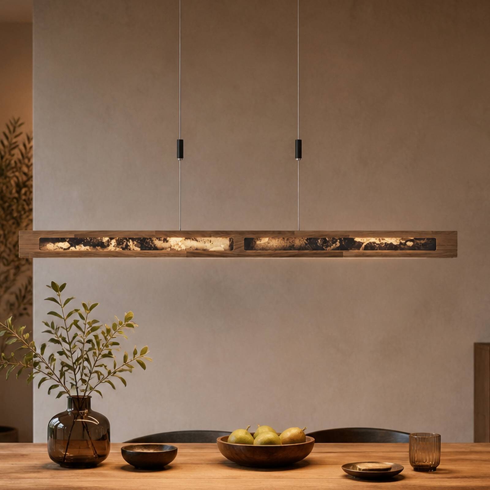 LED závesné svietidlo Chile XS, dub/farebná bridlica, dĺžka 89 cm