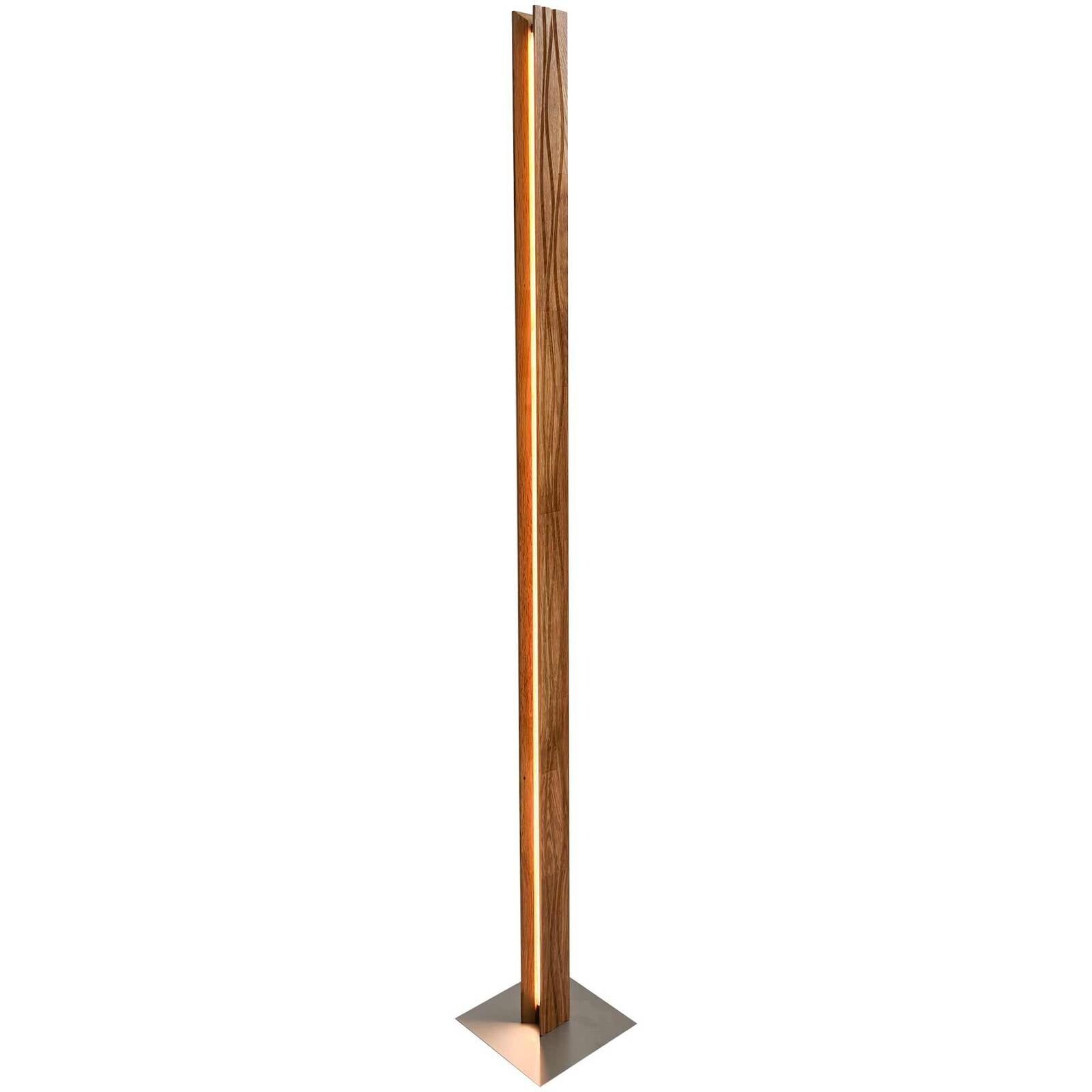 LED stojacia lampa Atacama, dub/matný nikl, výška 150 cm, drevo