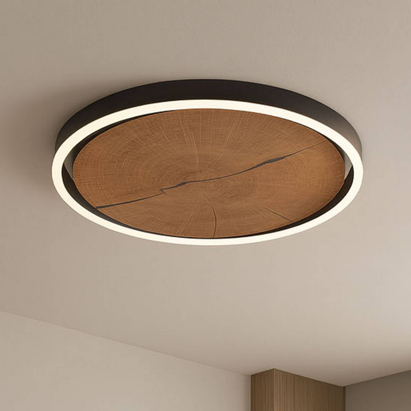 Stropné LED svetlo Havana M, drevená doska/kov, Ø 57 cm
