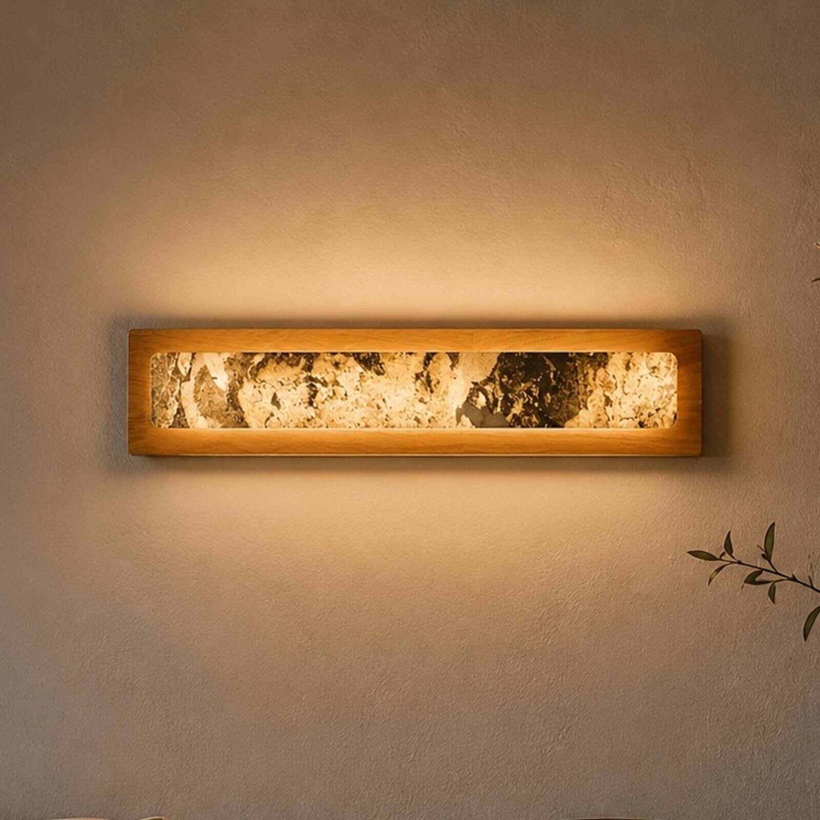 LED nástenné svetlo Chile L, dub/farebná bridlica, šírka 20 cm