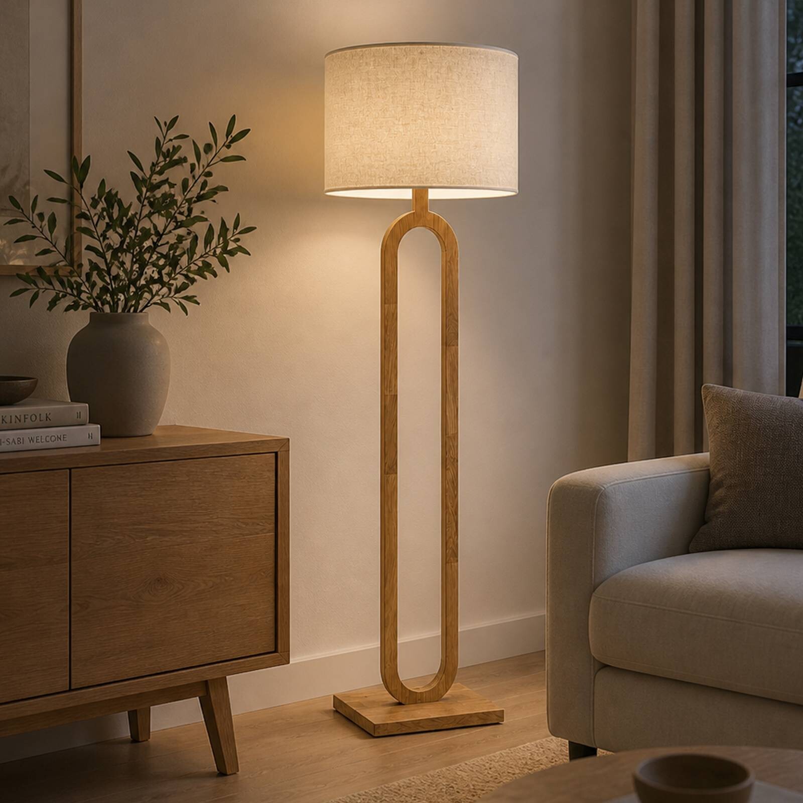 Stojacia lampa Patagonia, svetlý dub/prírodná farba, výška 160 cm, drevo/látka