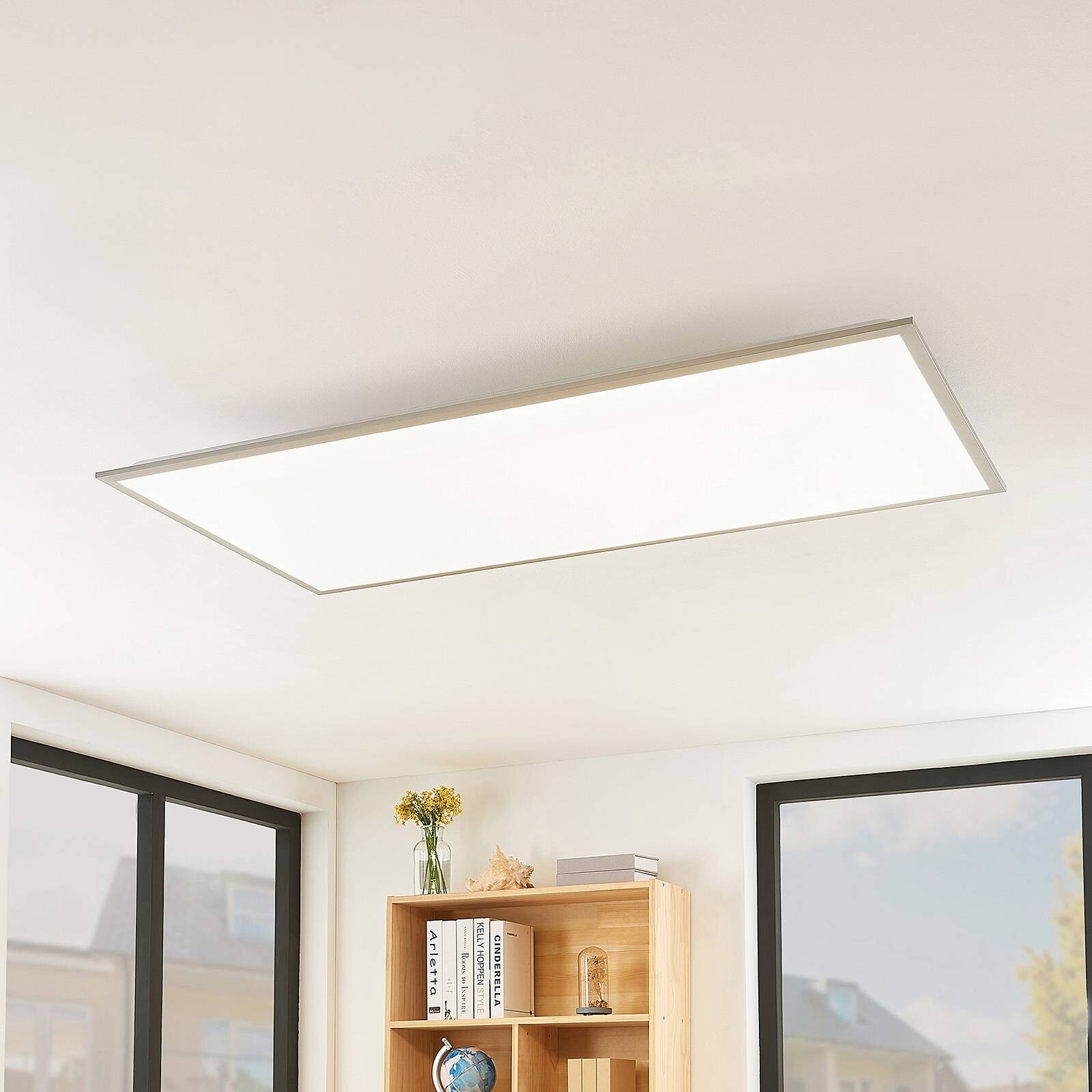 Lindby LED panel Stenley,  4 000 K, 120 cm x 60 cm, strieborná/biela