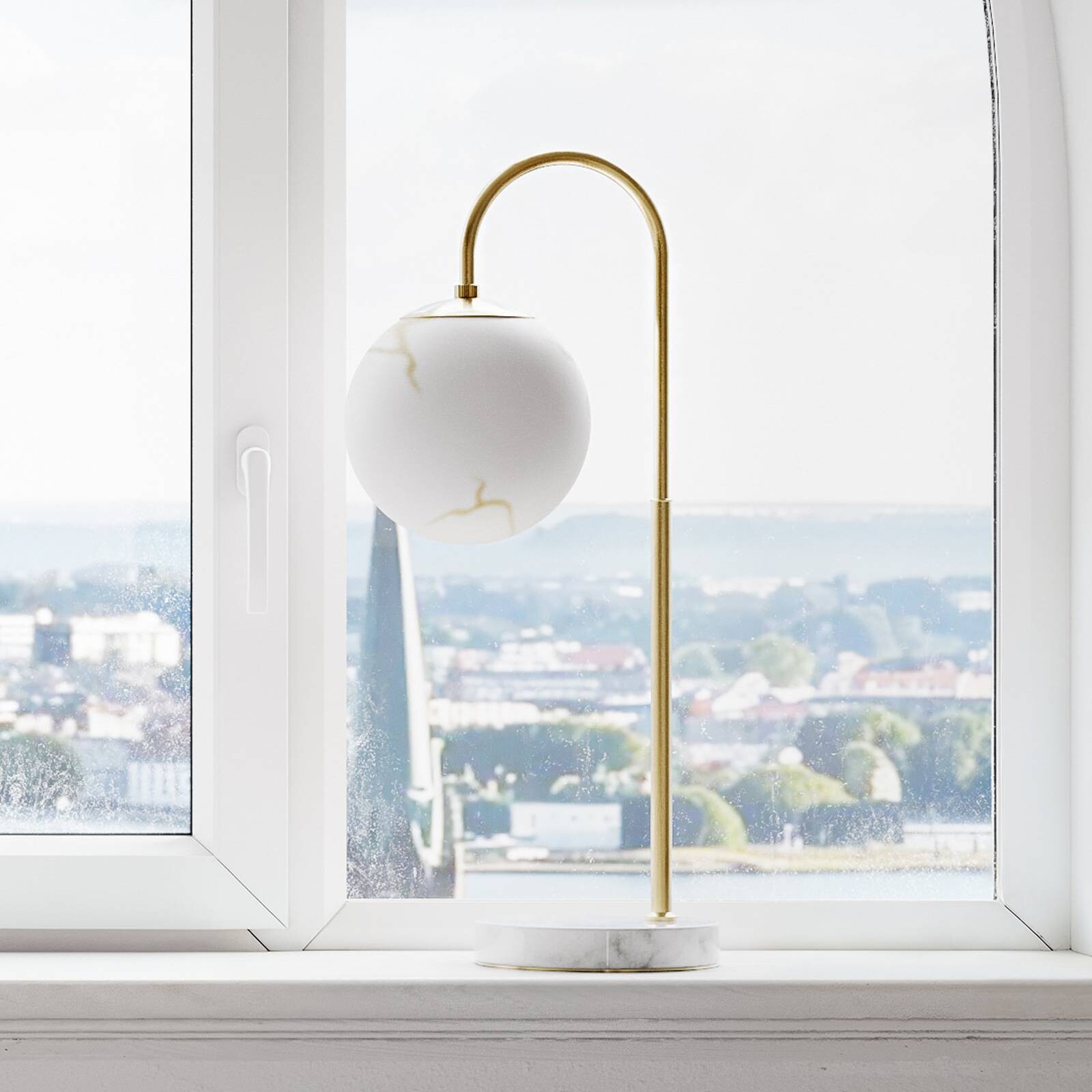Stolová lampa Bellagio By Rydéns, mosadz/biela, sklo, E27