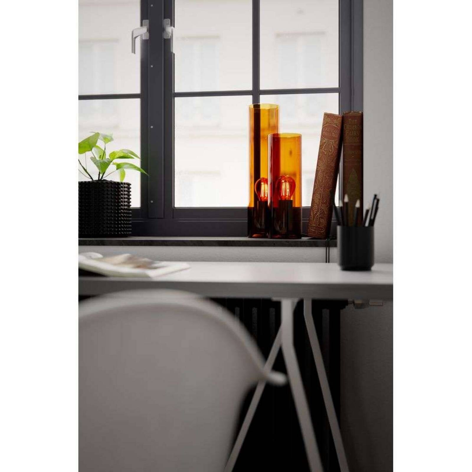 Stolová lampa By Rydéns Flake, farba cognac, výška 40 cm, sklo, E27