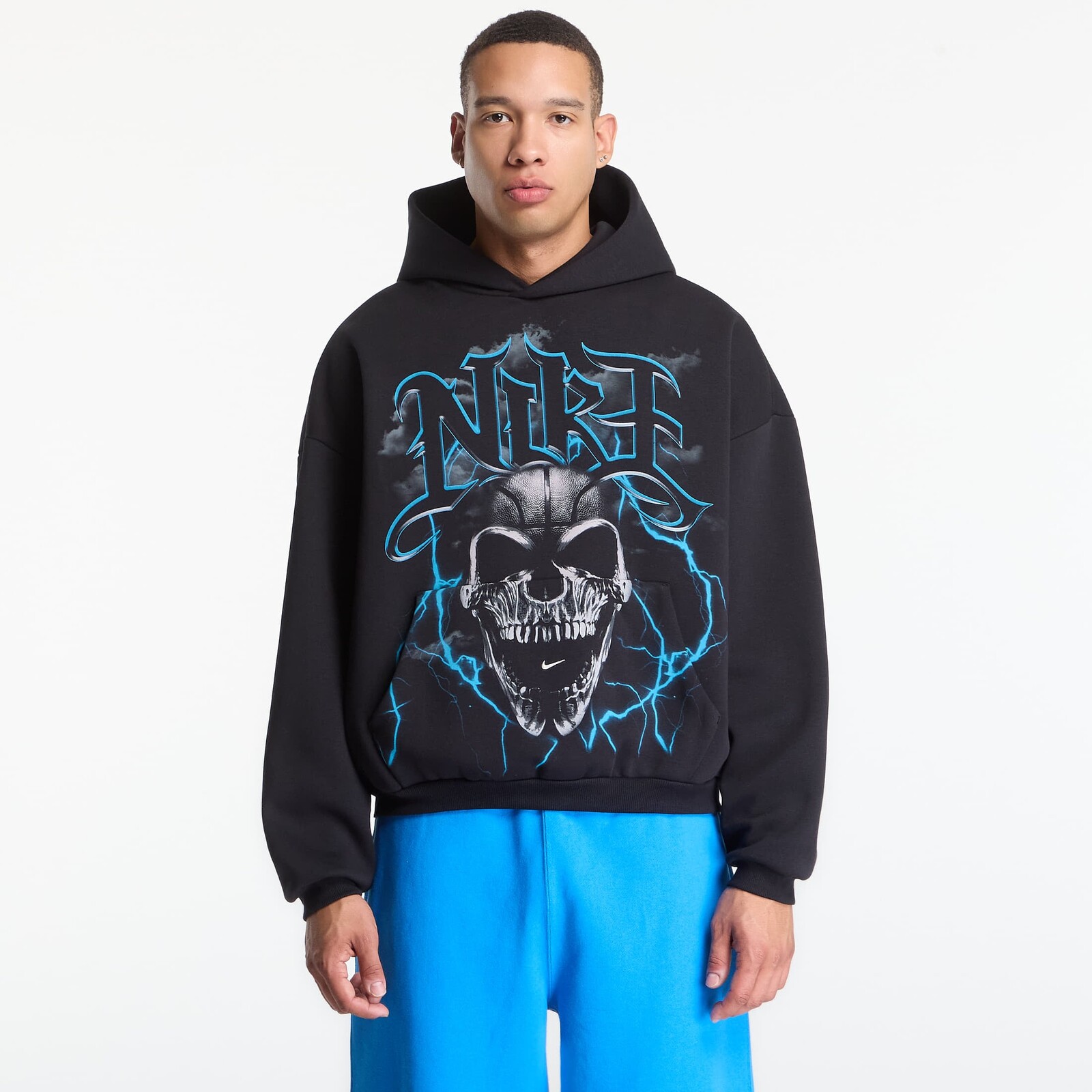 Mikina Nike Standard Issue Men's Brushed Pullover Basketball Hoodie Black/ Lt Current Blue/ Pale Ivory S