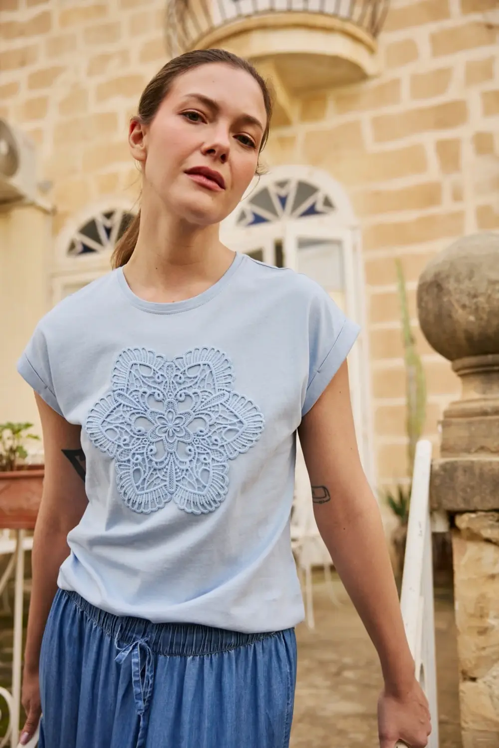Dámske tričko L-TS-4976 L.BLUE