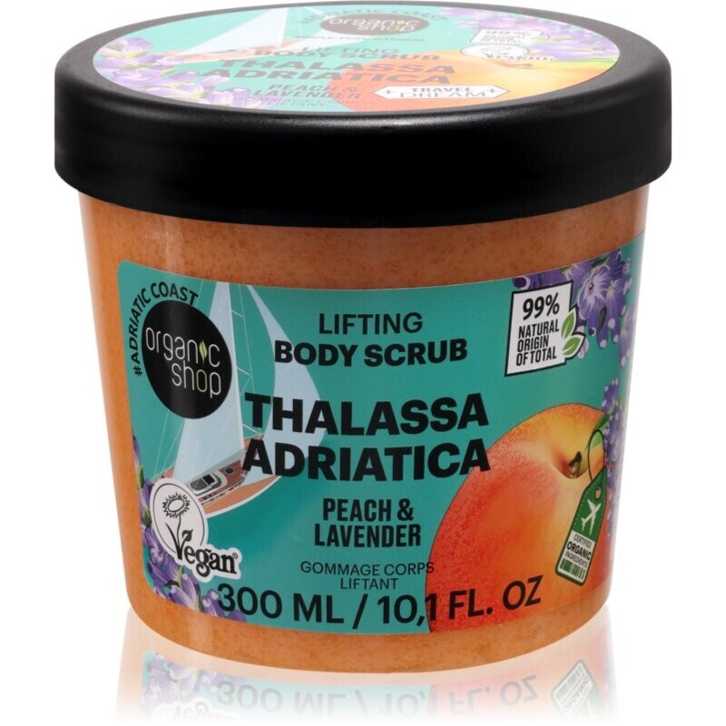 Organic Shop Body Scrub Thalassa Adriatica telový peeling s liftingovým efektom vône Peach & Lavender 300 ml
