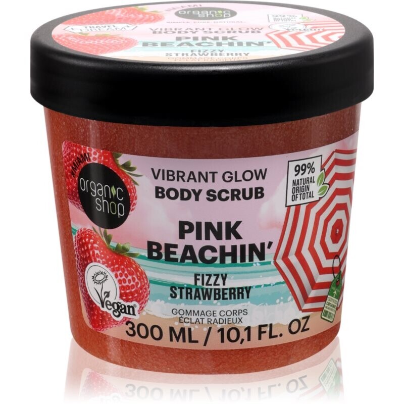 Organic Shop Body Scrub Pink Beachin' rozjasňujúci telový peeling vône Fizzy Strawberry 300 ml