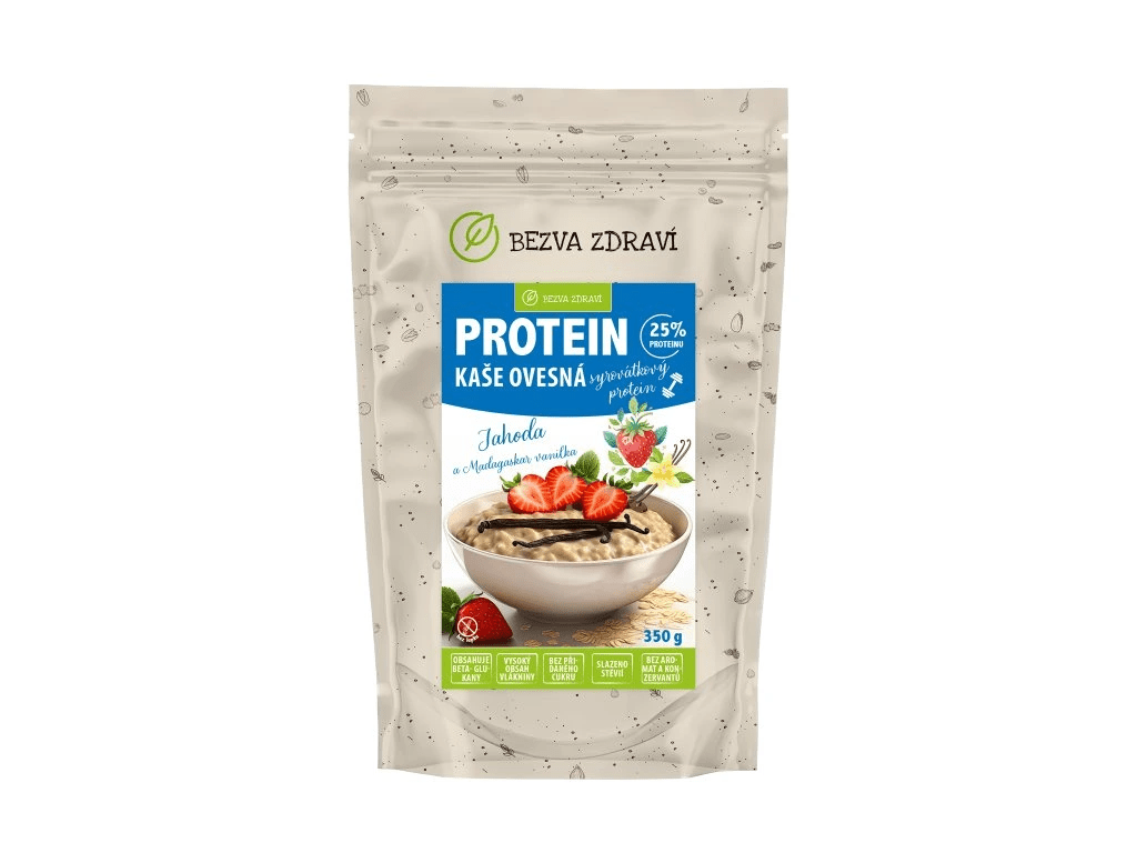 BEZVA MÜSLI Proteínová ovsená kaša s jahodami a vanilkou 350 g