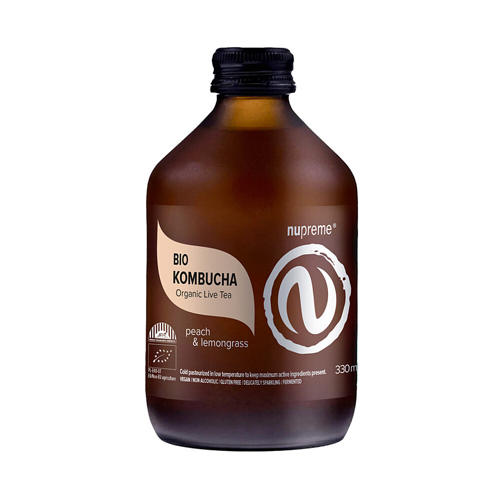 NUPREME Kombucha broskyňa a citrónová tráva BIO 330 ml