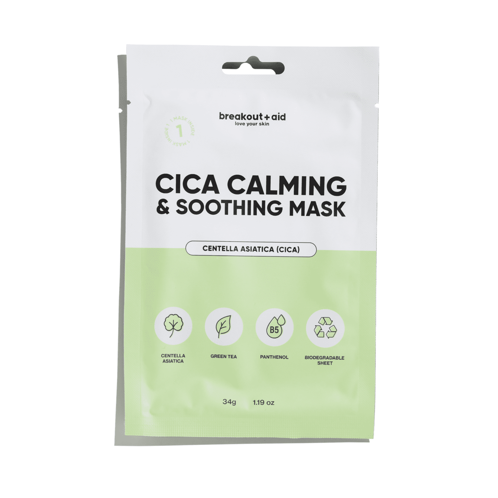 BREAKOUT+AID Upokojujúca maska s centellou (cica) 1 ks