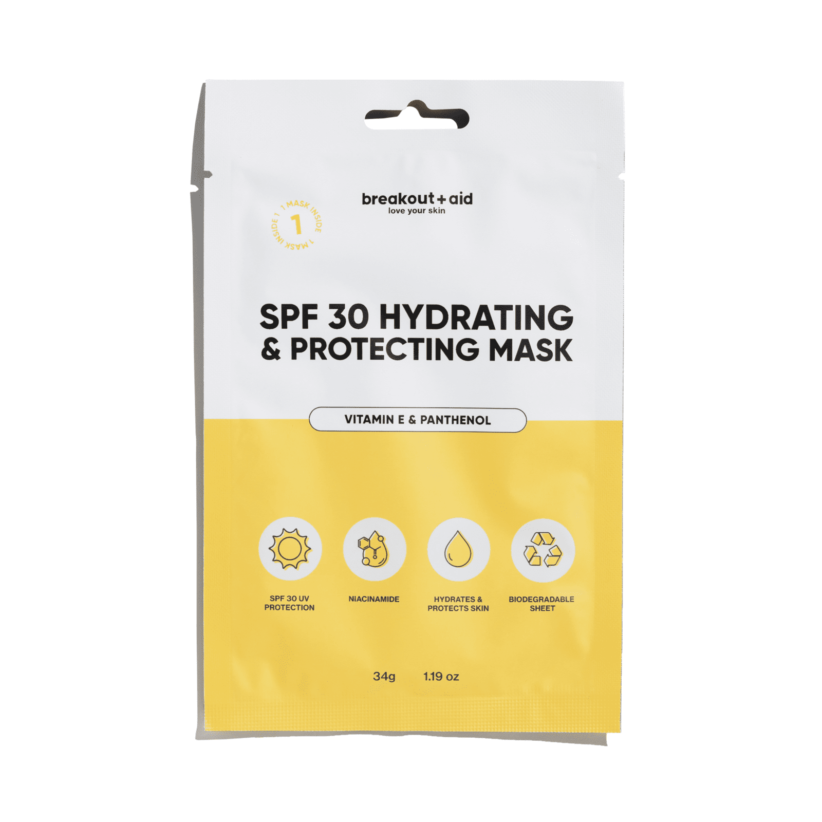 BREAKOUT+AID Hydratačná a ochranná maska s vitamínom E a panthenolom, SPF 30 34 g