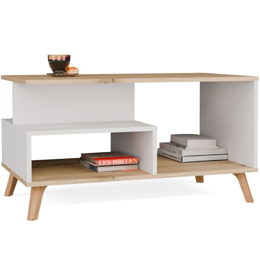 Konferenční stolek Olympo 90 cm bílý/dub Artisan