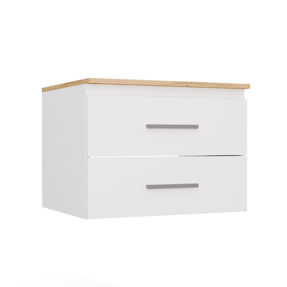 Závěsná skříňka pod umyvadlo s deskou NEL 2S 60 cm bílá/dub Artisan