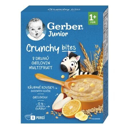 Gerber Junior Nemliečna kaša s chrumkavými kúskami ovocné vločky - banan, jablko, pomaranč 12+ 200 g