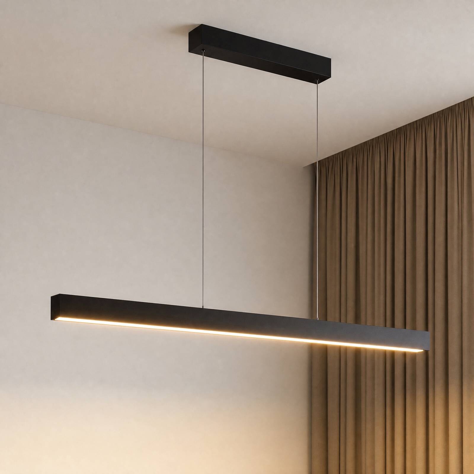 LED závesné svietidlo Lucande Mylosh, čierna, 150 cm, CCT, stmievateľné