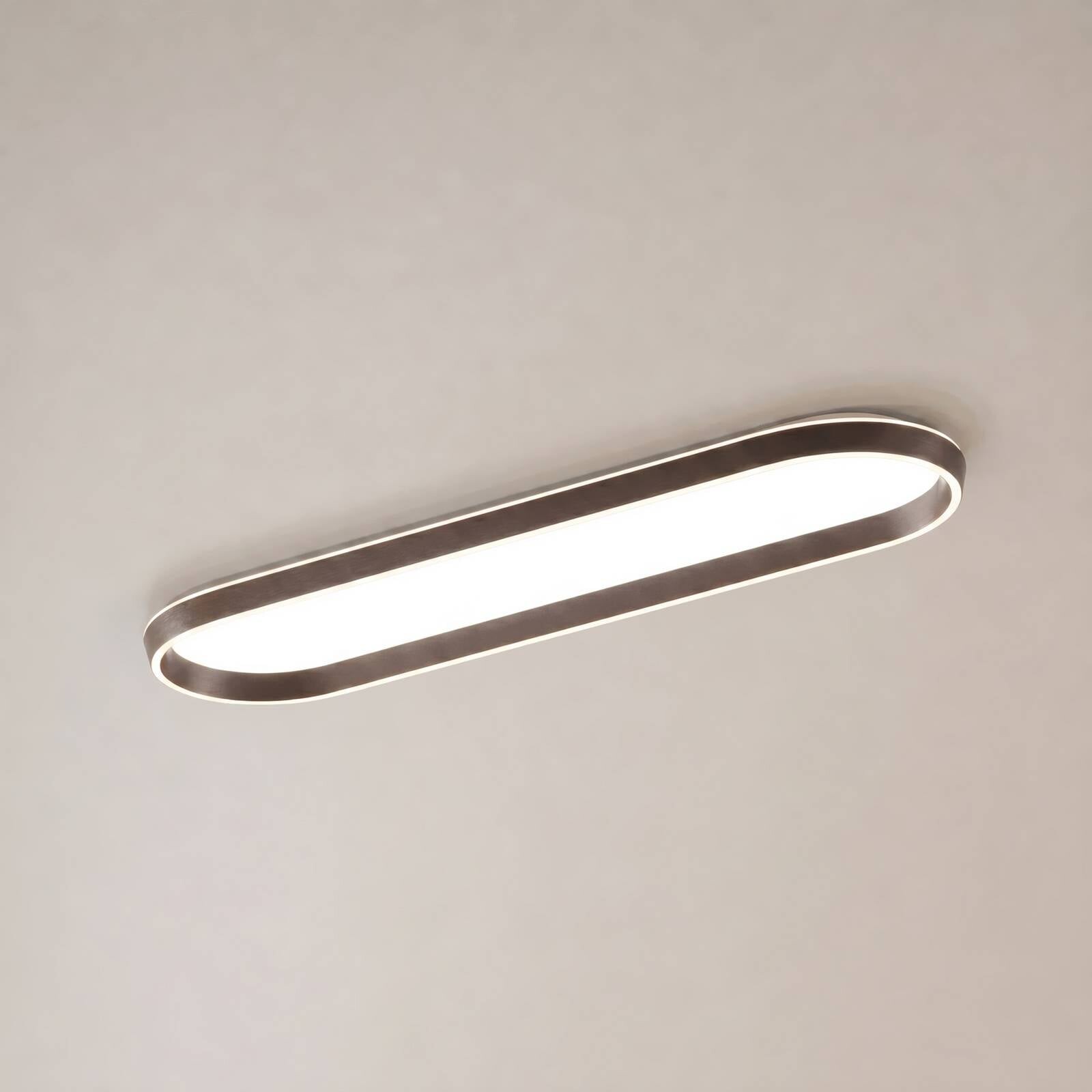 Stropné LED svetlo Lucande Rylan, 112 cm, hnedé, stmievateľné, CCT