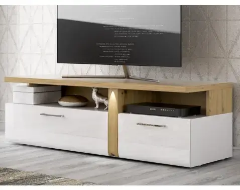 TV stolík Tuluza, biely lesk/dub artisan%