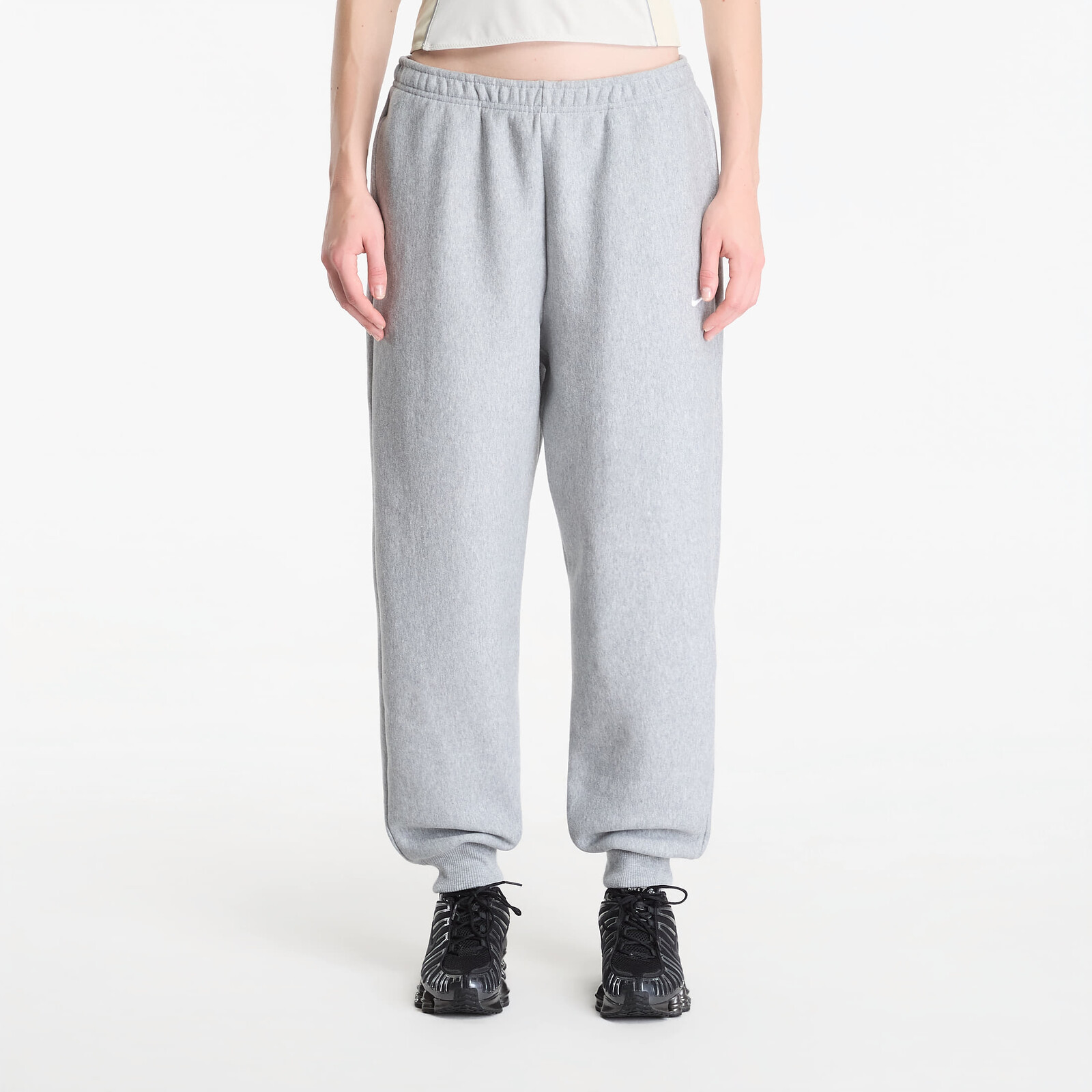 Tepláky Nike Studio Fleece Heavyweight Women's Oversized High-Rise Joggers Dk Grey Heather/ Sail S