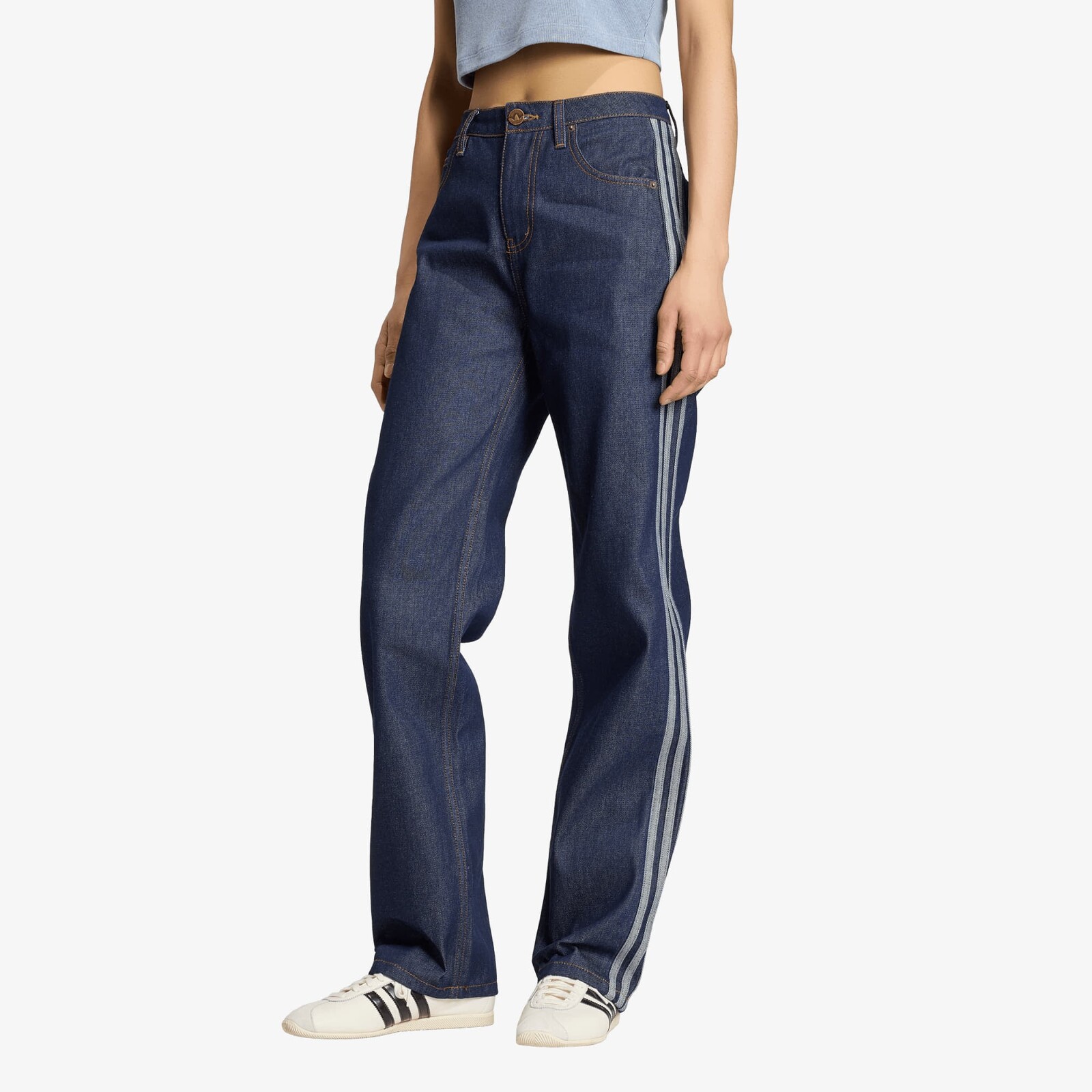 Džínsy adidas Firebird Mid Rise Straight Denim Pant Indigo Denim 28/30