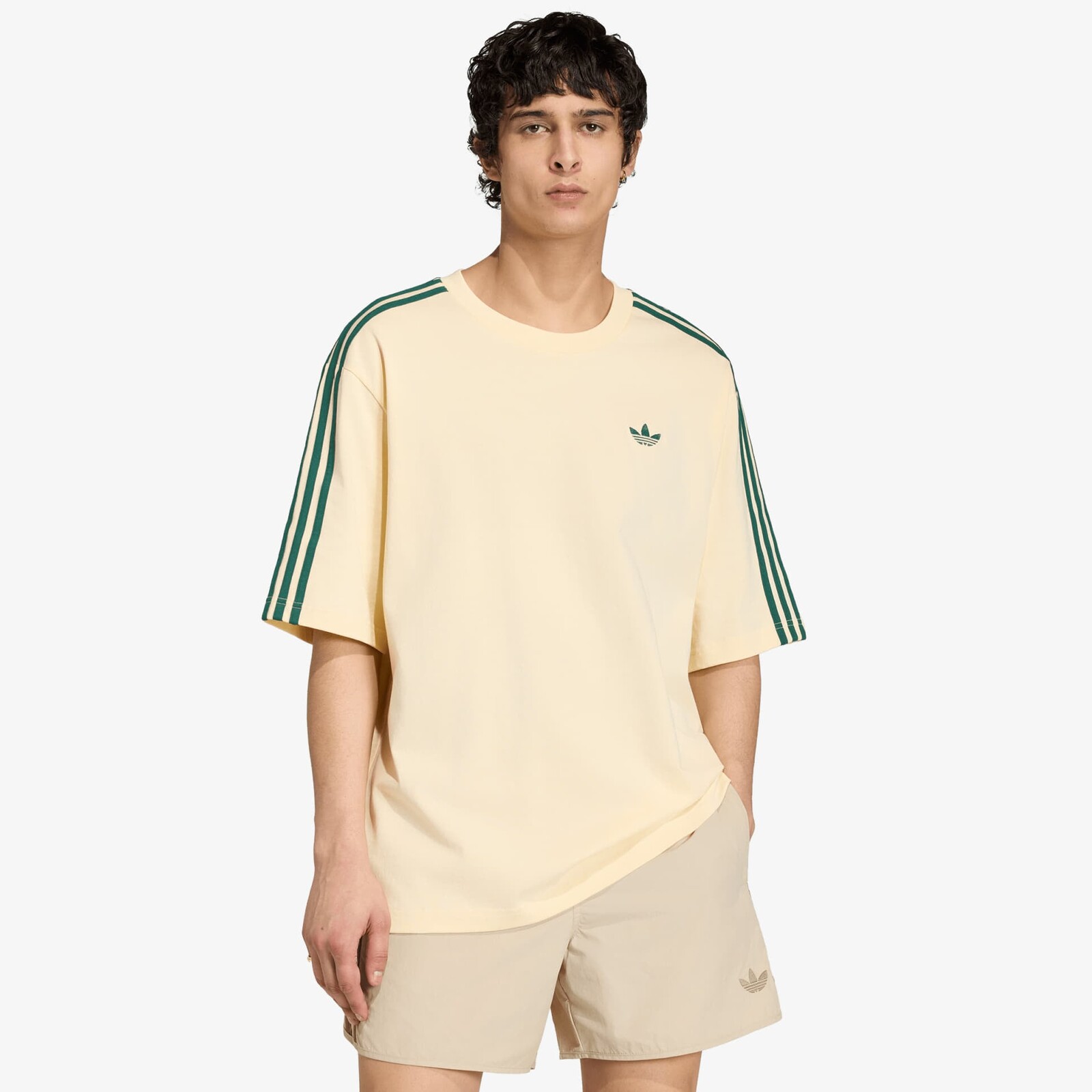 Tričko adidas Adicolor 3-Stripes Oversized T-Shirt Warm Vanilla/ Collegiate Green L