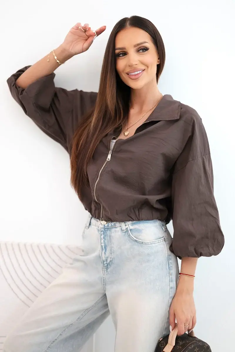 Kesi dámska bavlnená bomber bunda na zips hnedá