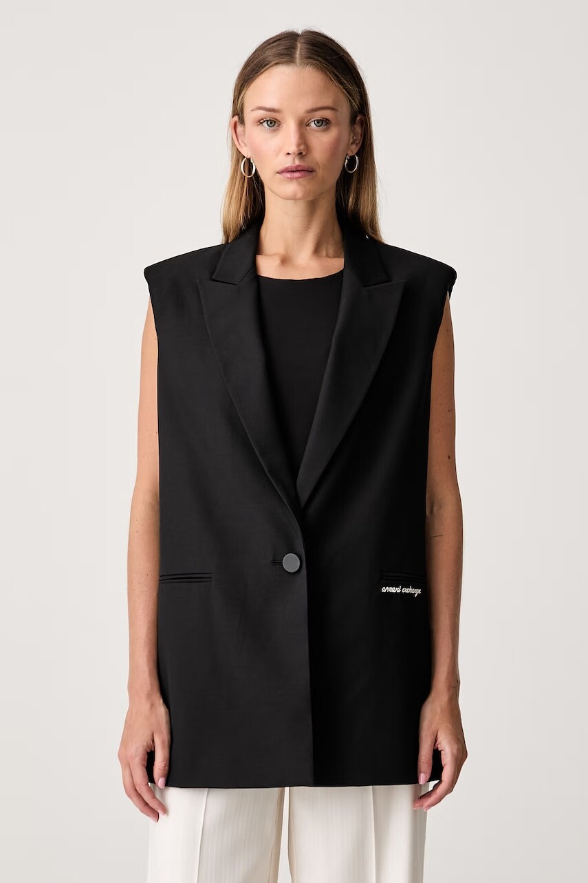 Armani Exchange jednoradová vesta dámska s prímesou vlny