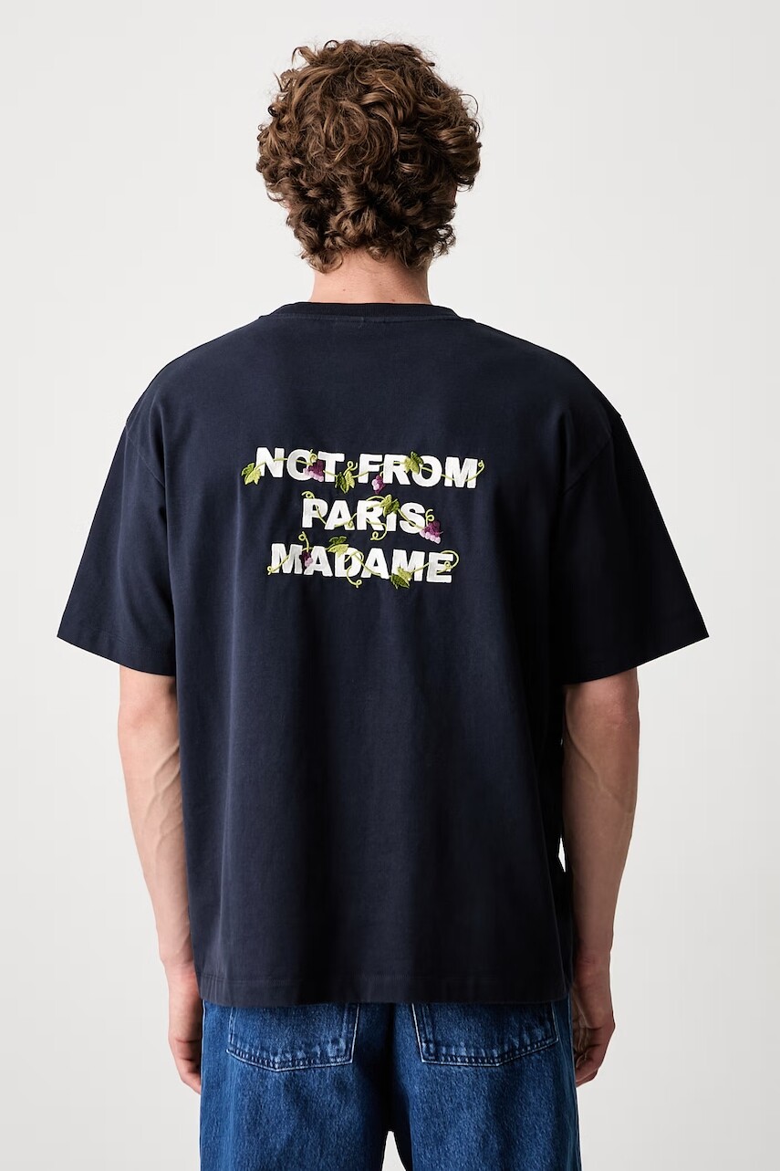 Drôle de Monsieur tričko pánske bavlnené Vine Embroidered Slogan