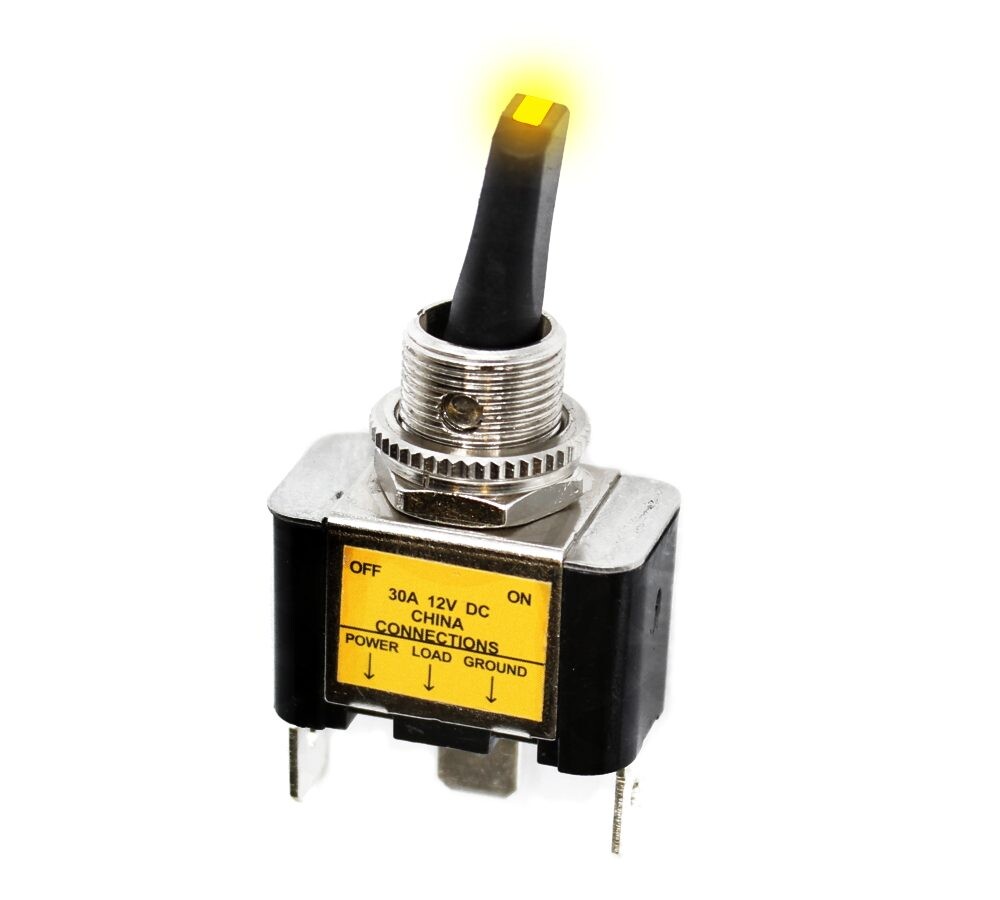 Páčkový prepínač s aretáciou On/Off 30A 12V Žltý