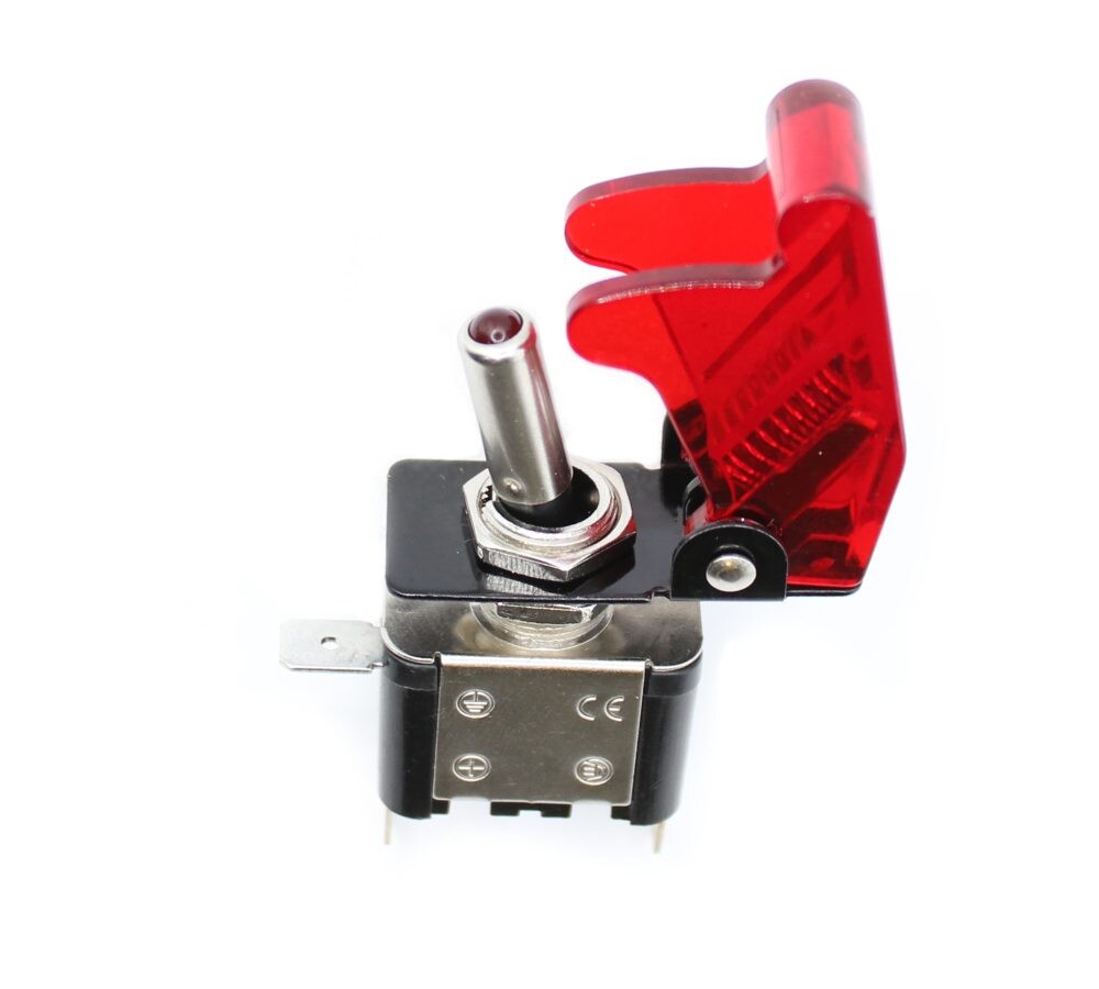 Robustný páčkový prepínač s krytkou - On/Off 20A 12V Červený
