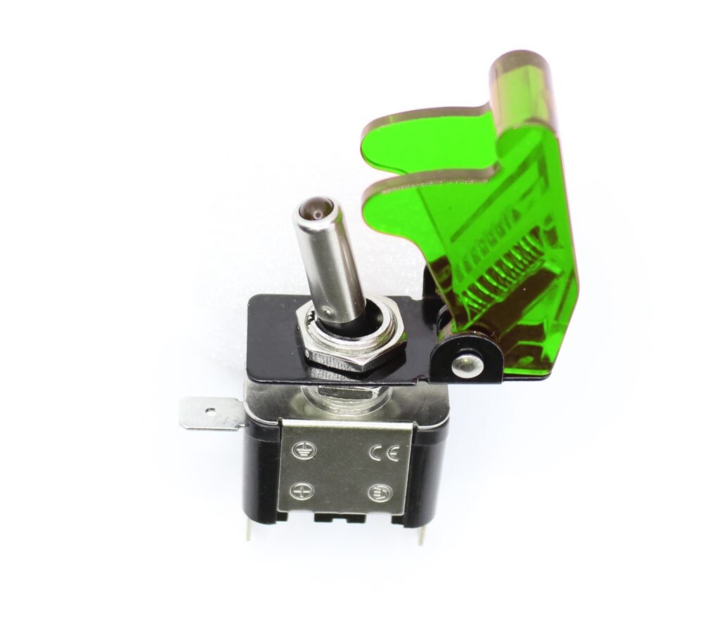 Robustný páčkový prepínač s krytkou - On/Off 20A 12V Zelený