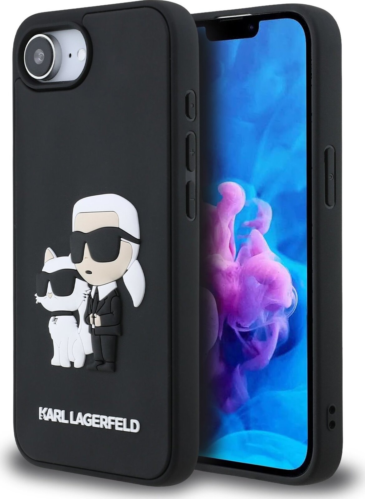 Karl Lagerfeld 3D Rubber Karl and Choupette Zadný Kryt pre iPhone 16e/17e Black