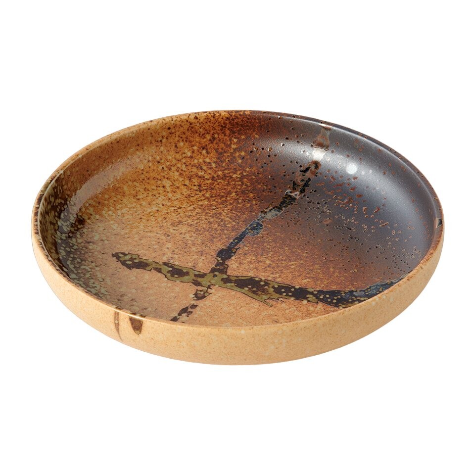 Jedálenský tanier WABI SABI 22 cm, hnedý, vysoký okraj, keramika, MIJ