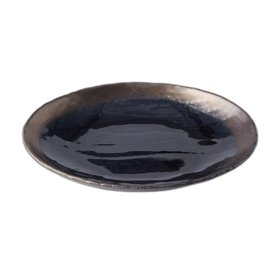 Jedálenský tanier GLOSS BLACK 24 cm, čierna, keramika, MIJ