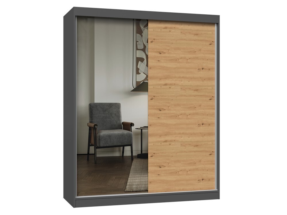 Šatní skříň se zrcadlem Iga A/B 160 cm antracit/dub artisan