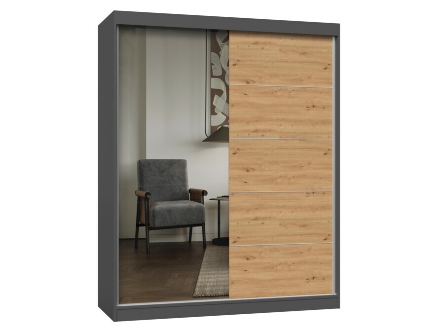 Šatní skříň se zrcadlem Iga A/C 160 cm antracit/dub artisan