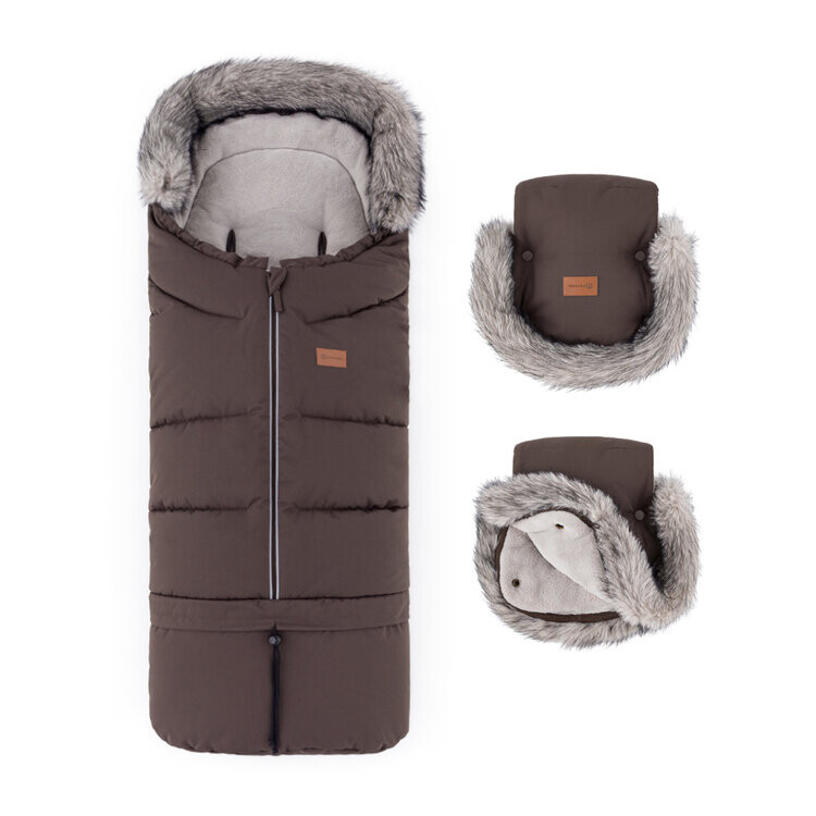 PETITE&MARS Set zimný fusak Arctic 4v1 + rukavice na kočík Furry Rich Brown