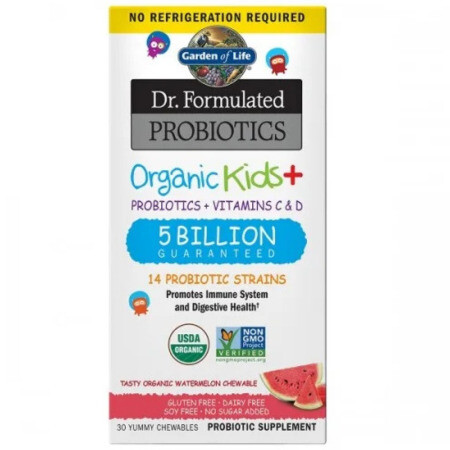 Dr.FORMULATED Organická probiotiká pre deti cmúľacie tablety pre deti, s príchuťou melónu 30 kapsúl