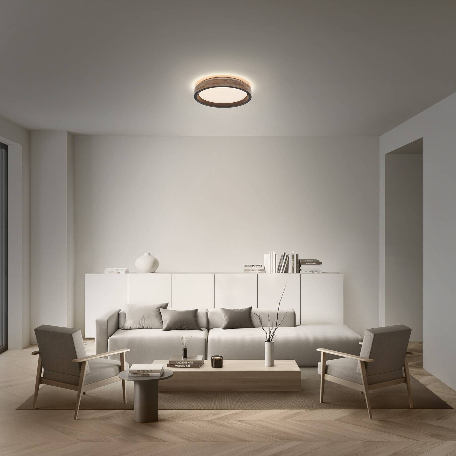 Stropné LED svetlo OSRAM ORBIS MARIANO drevo/čierna Ø 41 cm stmievateľné