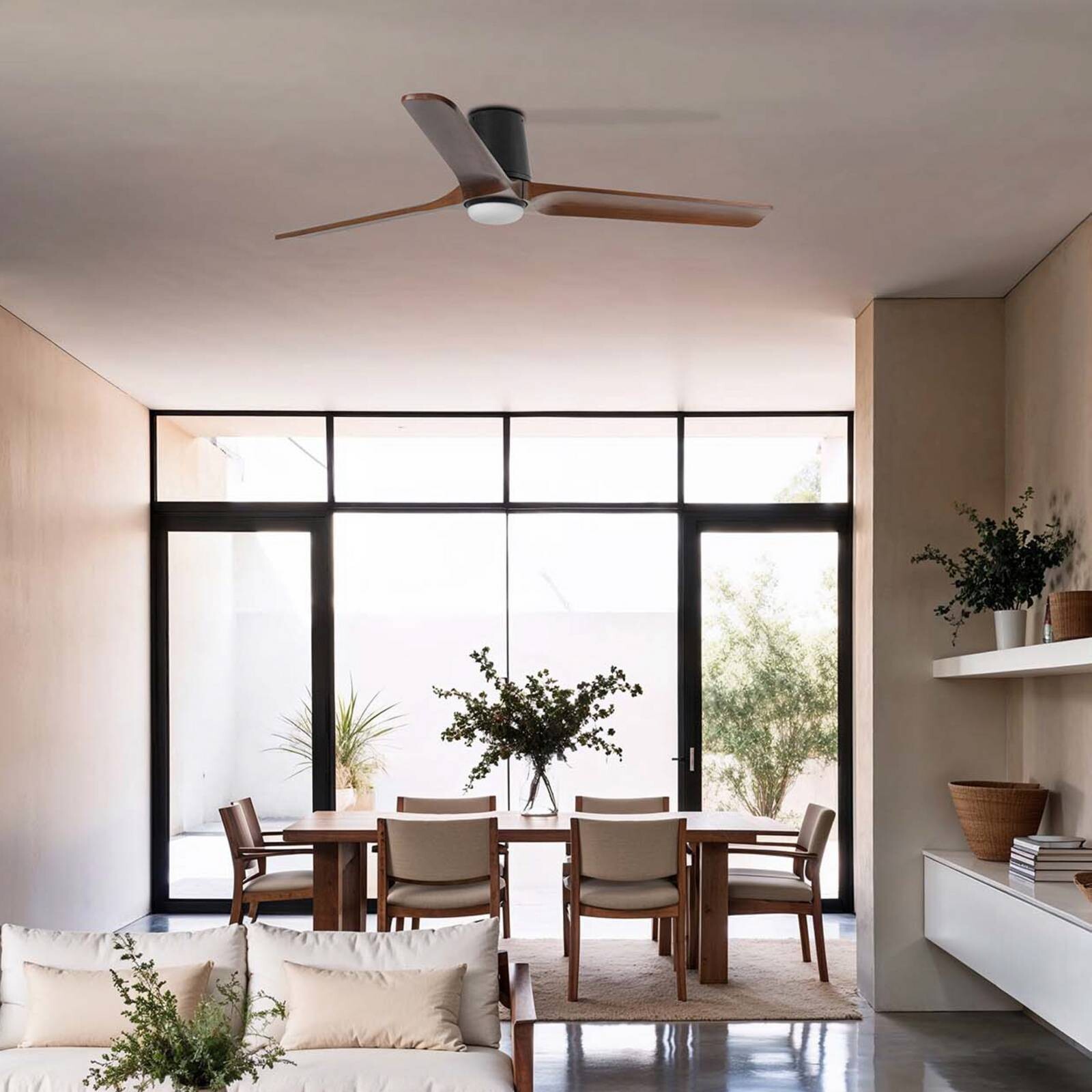 LED ventilátor Heywood L, Ø 132 cm, čierny/v odtieni dreva, DC, CCT