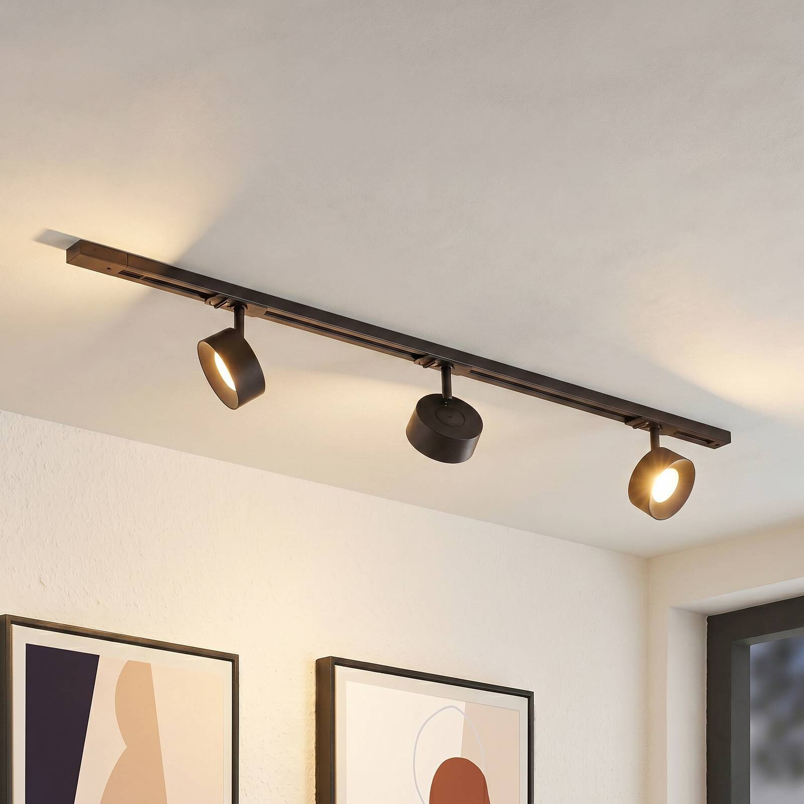 Systém lišt Lindby Linaro, Ø 9,5 cm, 3-pl., LED, čierny